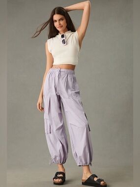 NEW Anthro DAILY PRACTICE Base Jump cargo baggy Parachute Pants Lilac S